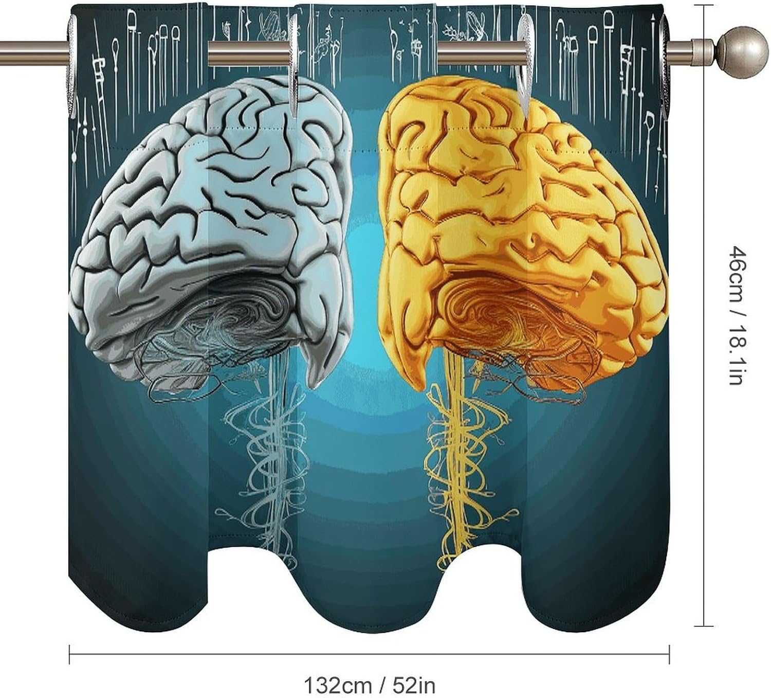 Left and Right Brain Functions Curtain 2 Panels, Polyester Fiber, Blackout Insulated Window Curtain, Curtain Valance for Kitchen Dining Room Living Room Cafe Small Window 52 * 18.1 Inches