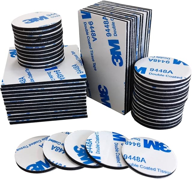 54 PCS Double Sided Sticky Pads, Heavy Duty Adhesive Foam Pads, Black Mounting Tape Sticky Pads for Car Decor, Home Decor and Office Decor (3 Shape: Square & Round & Rectangle)