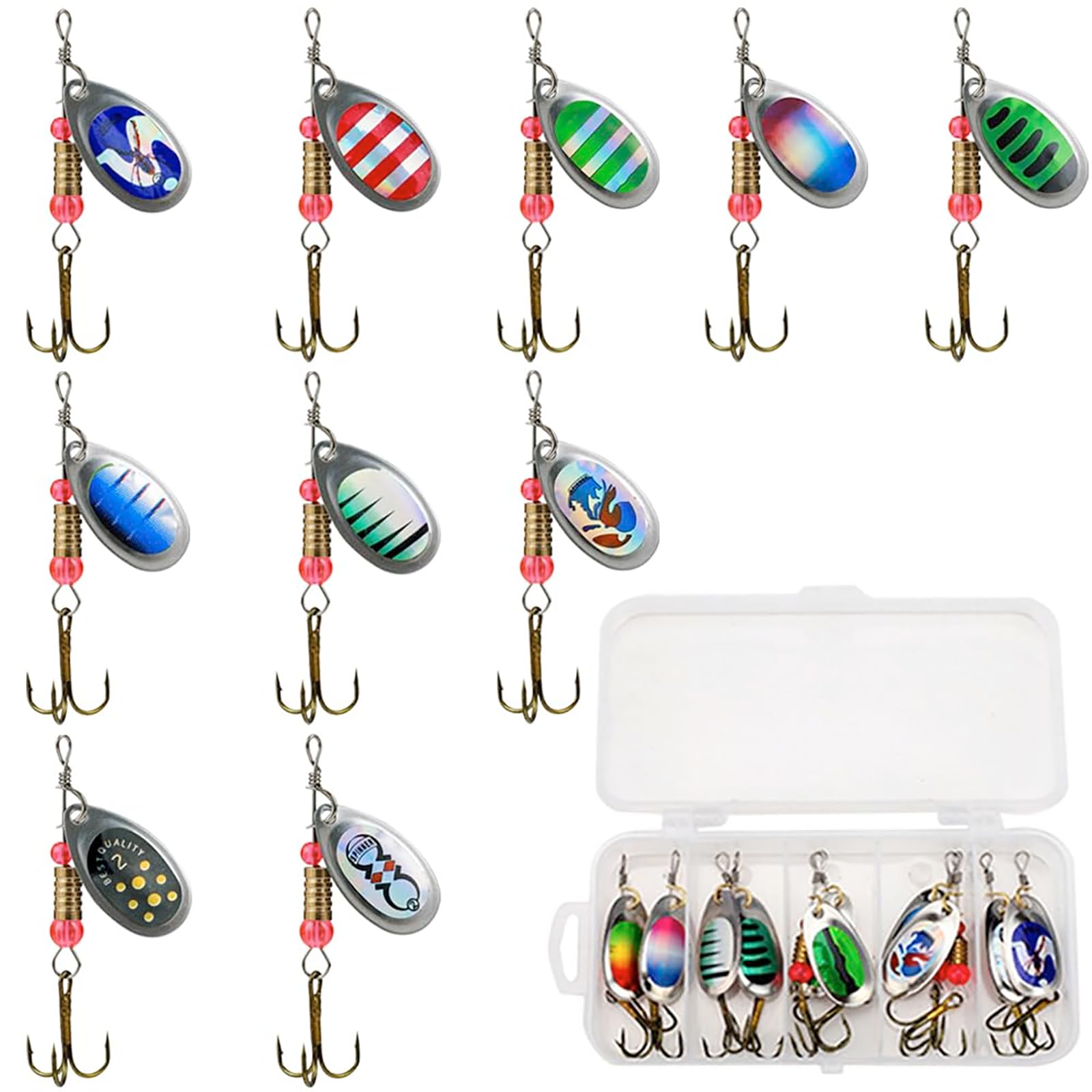10-Piece Fishing Hook and Lures Set with Spinner Design, Spinner Kit with Storage Box, Ideal for Freshwater and Saltwater Angling in Various Conditions-image-1