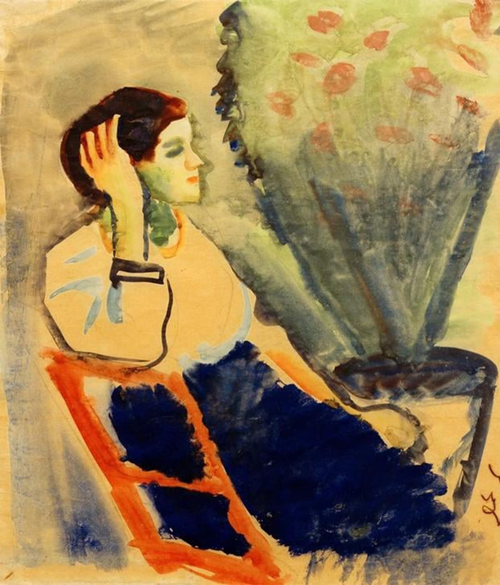 POSTERIIk Vintage Art Print Images Pictures Print Woman on Red Chair by August Macke Modern Colour Posters for Office Home Decor 60x90cm
