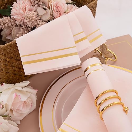 Miniatura 7 de BUCLA 100 servilletas desechables de 3 capas de color rosa, servilletas de papel rosa desechables de alta calidad, servilletas de cena desechables,