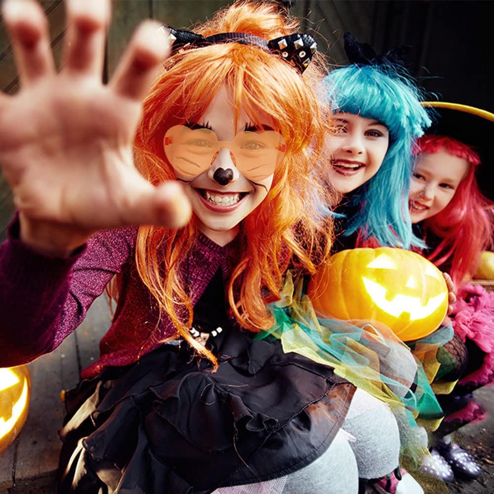 DIYI Long Colorful Wavy Party Wigs 6-Pack with Neon Glasses