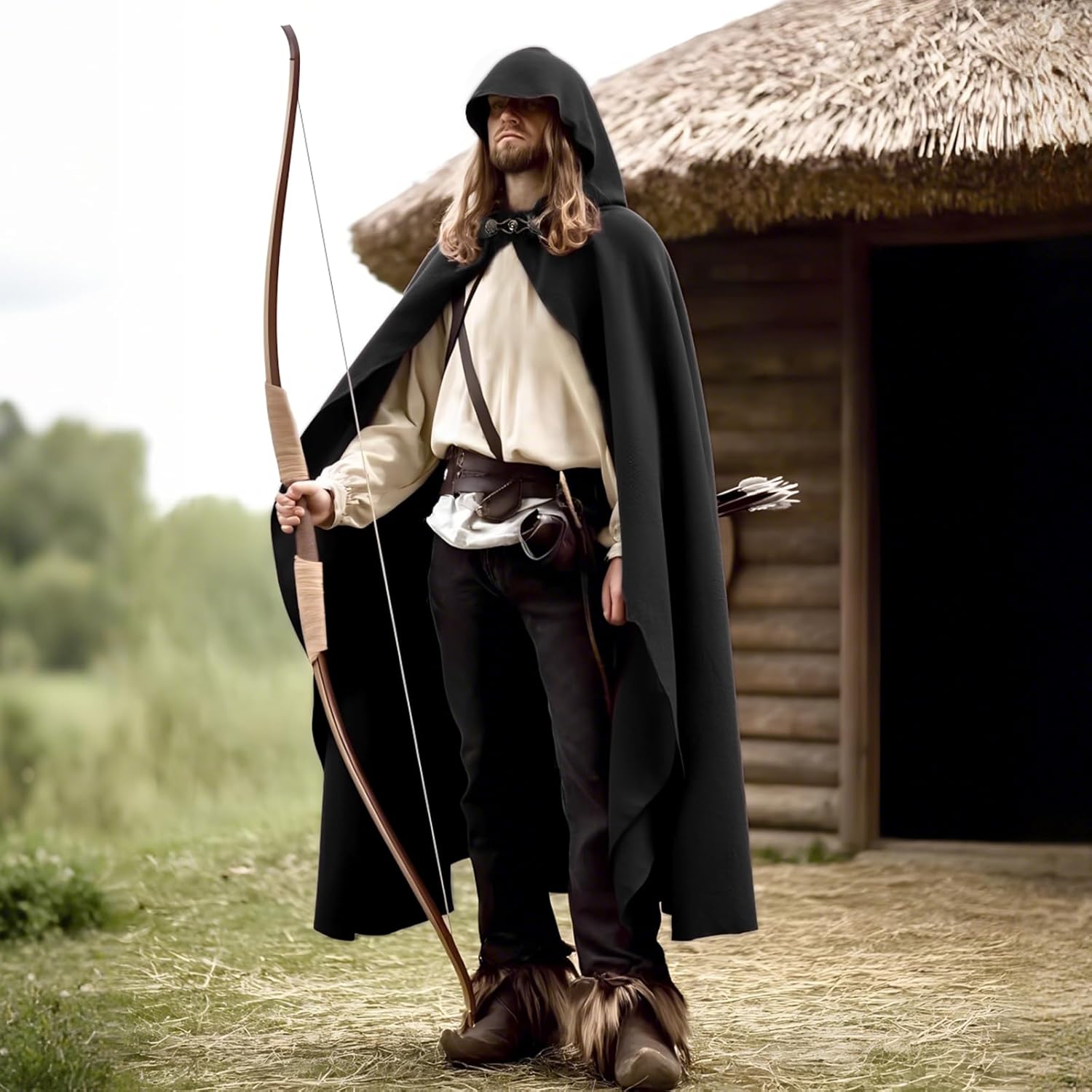 Renaissance Hooded Cloak Medieval Velvet Cape with Hood Men Women Vintage Capelet Halloween Sorcerer Costume - Image 3