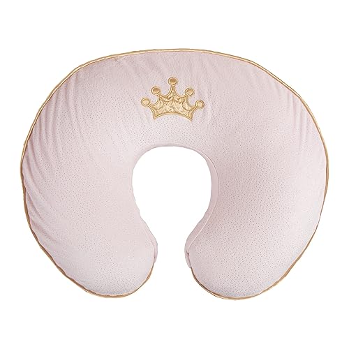 Boppy Almohada y posicionador de lactancia Luxe Princesa rosa con bordado de corona dorada Lactancia materna alimentación de biberones y soporte