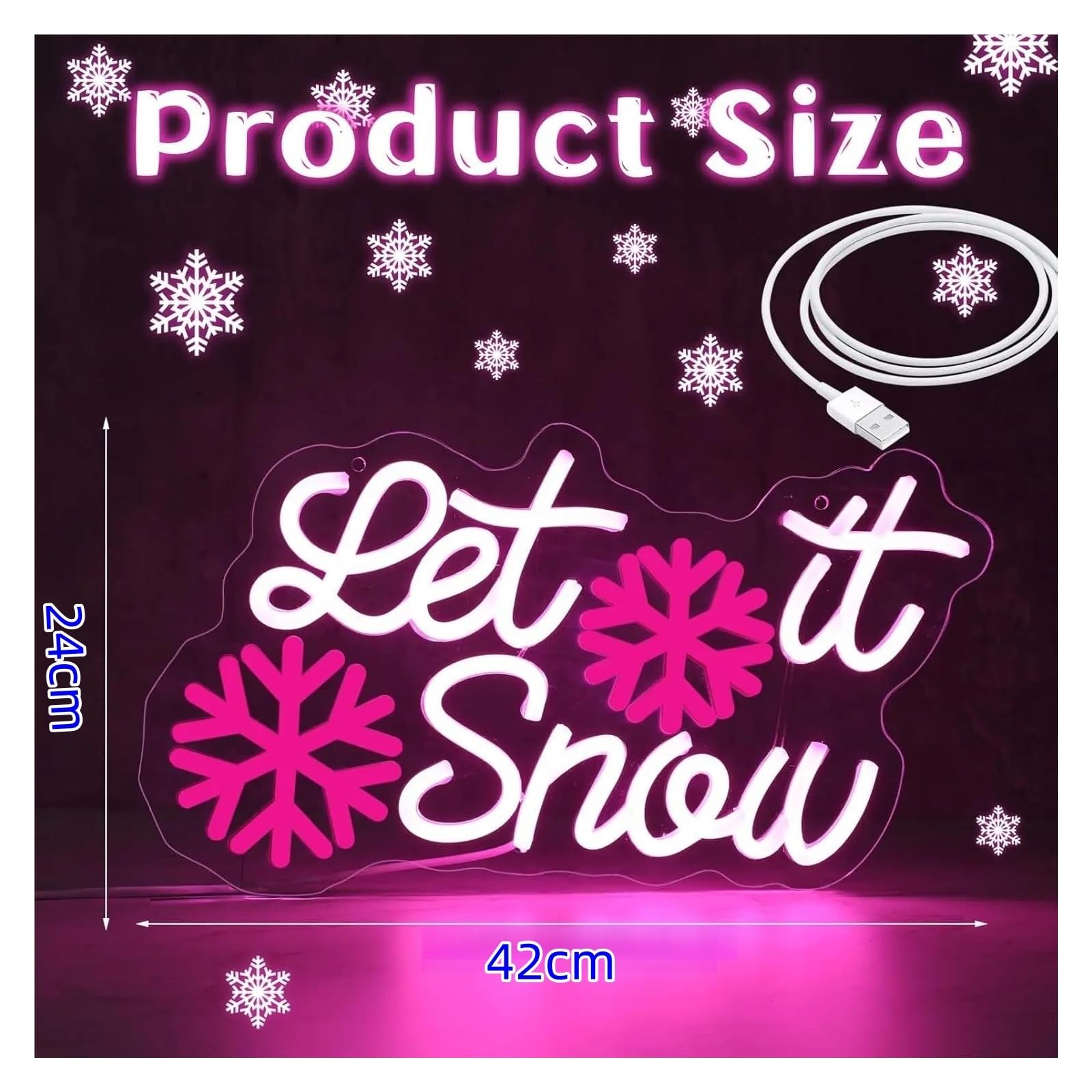 Luces de neón Letrero De Neón Let It Snow Con Luz LED USB Regulable Y Alimentación Por USB Para Dormitorio, Fiesta, Bar, Hogar, Oficina, Decoración, 42cmx24cm
