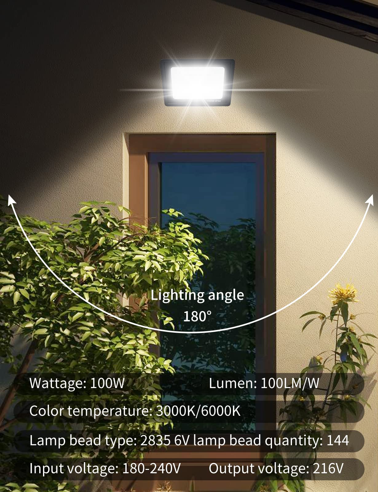Projecteur LED Exterieur 100W 2packs 10000LM 6000K IP66 Etanche Eclairage de Sécurité pour Jardin,Garage,Cour,Parking