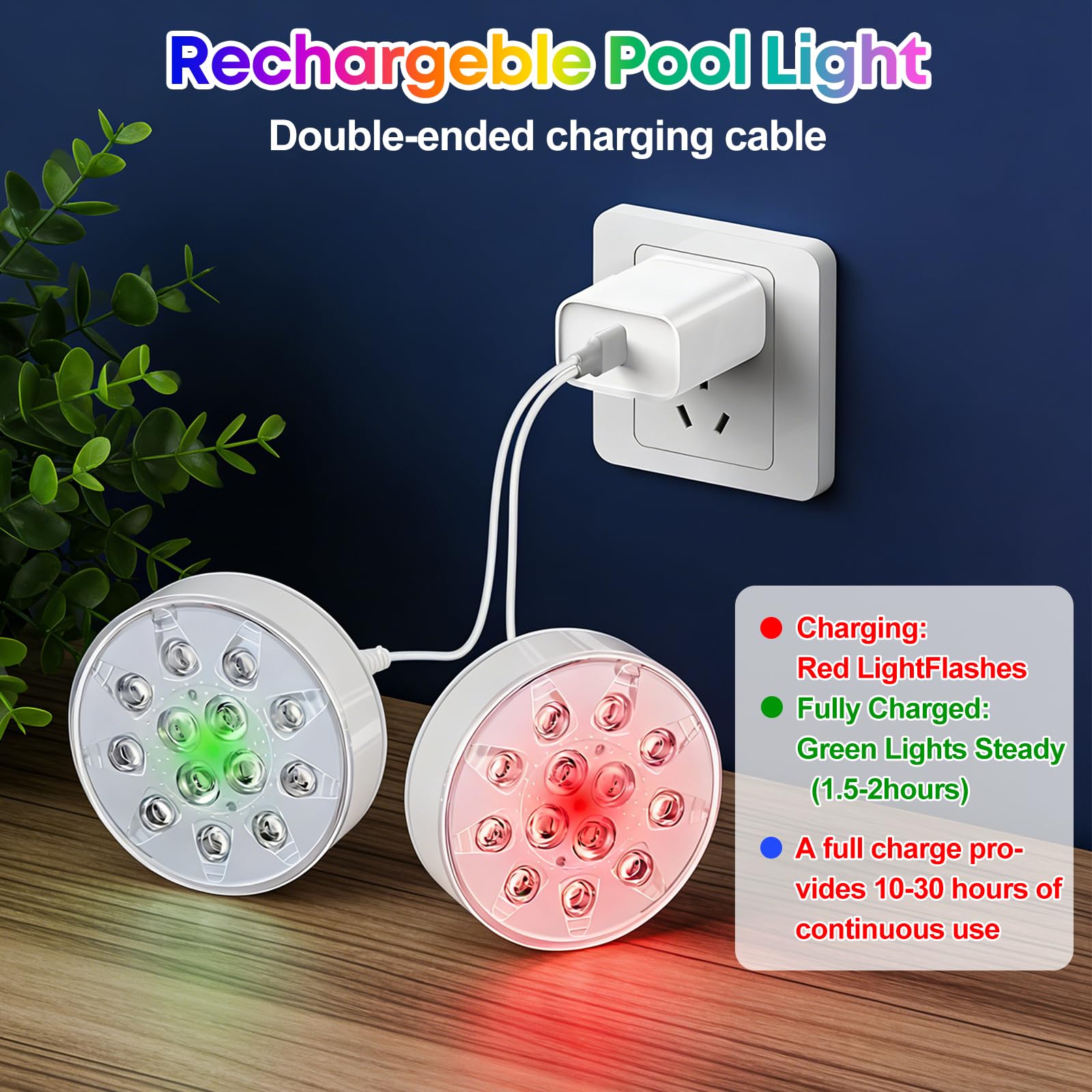 HOSSOM 2 Luces LED Sumergibles Piscina Recargables con Control Remoto, Luces LED de 16 colores, Luces para Piscina Impermeable IP68, para Piscinas, Estanques, Fuentes y Acuarios