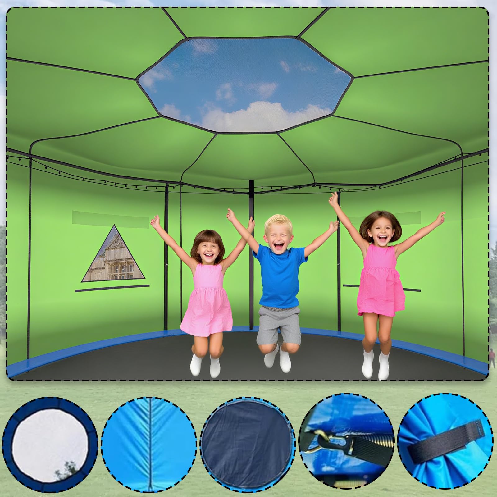 Tenda Telo Protettivo Copertura per Trampolino Elastico (183/244/306/366/427cm) Tenda di Protezione dalle Intemperie per Tappeti Elastici | Resistente ai Raggi UV, Parasole (Verde,8FT-6 2.44m)