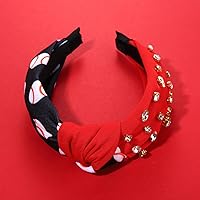 Vista 5 de Diadema de béisbol para mujer, cintillo de béisbol para el día del partido, diadema deportiva con nudo superior de cristal de diamantes