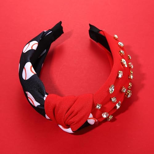 Miniatura 5 de Diadema de béisbol para mujer, cintillo de béisbol para el día del partido, diadema deportiva con nudo superior de cristal de diamantes de