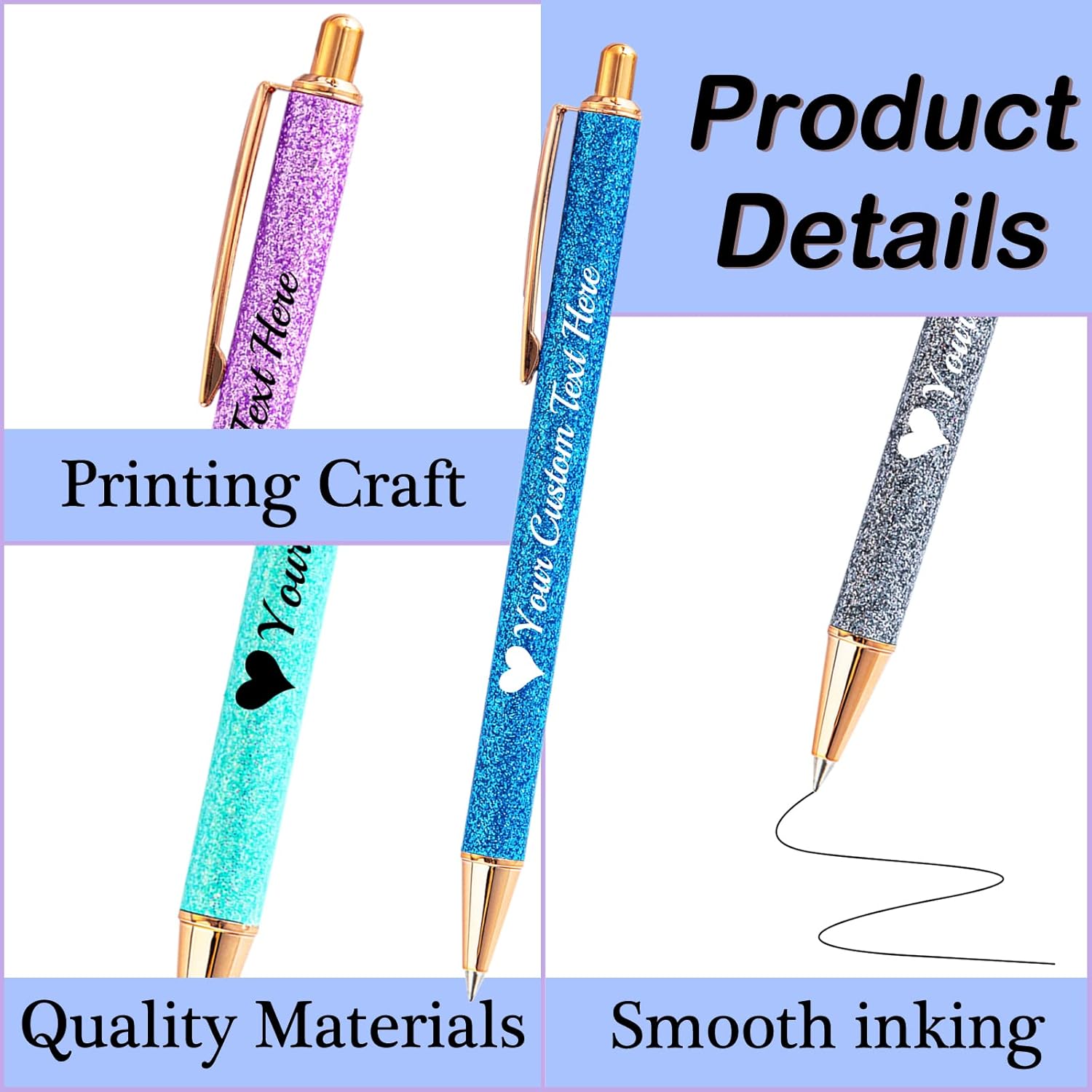 Personalized Glitter Pens with Name Bulk 20 Pcs Custom Pens with Stylus Tips for Women Girls Customized Metallic Printed Ballpoint Pens with Logo Message for Business Men Wedding School Office Gifts