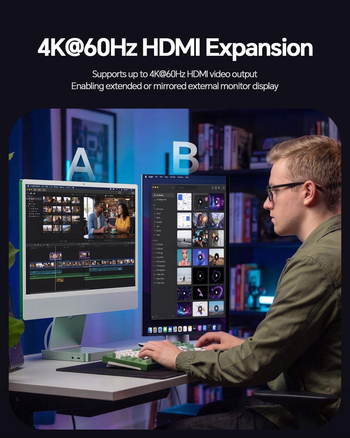 11-in-1 USB-C-Hub für iMac 24" M1/M3/M4 mit NVMe 4TB SSD-Gehäuse | PULWTOP iMac Hub mit 4K@60Hz HDMI, 2,5GbE, USB A/C 10Gbit/s, SD/TF, Audio für iMac 24" 2021-2024 – Grün
