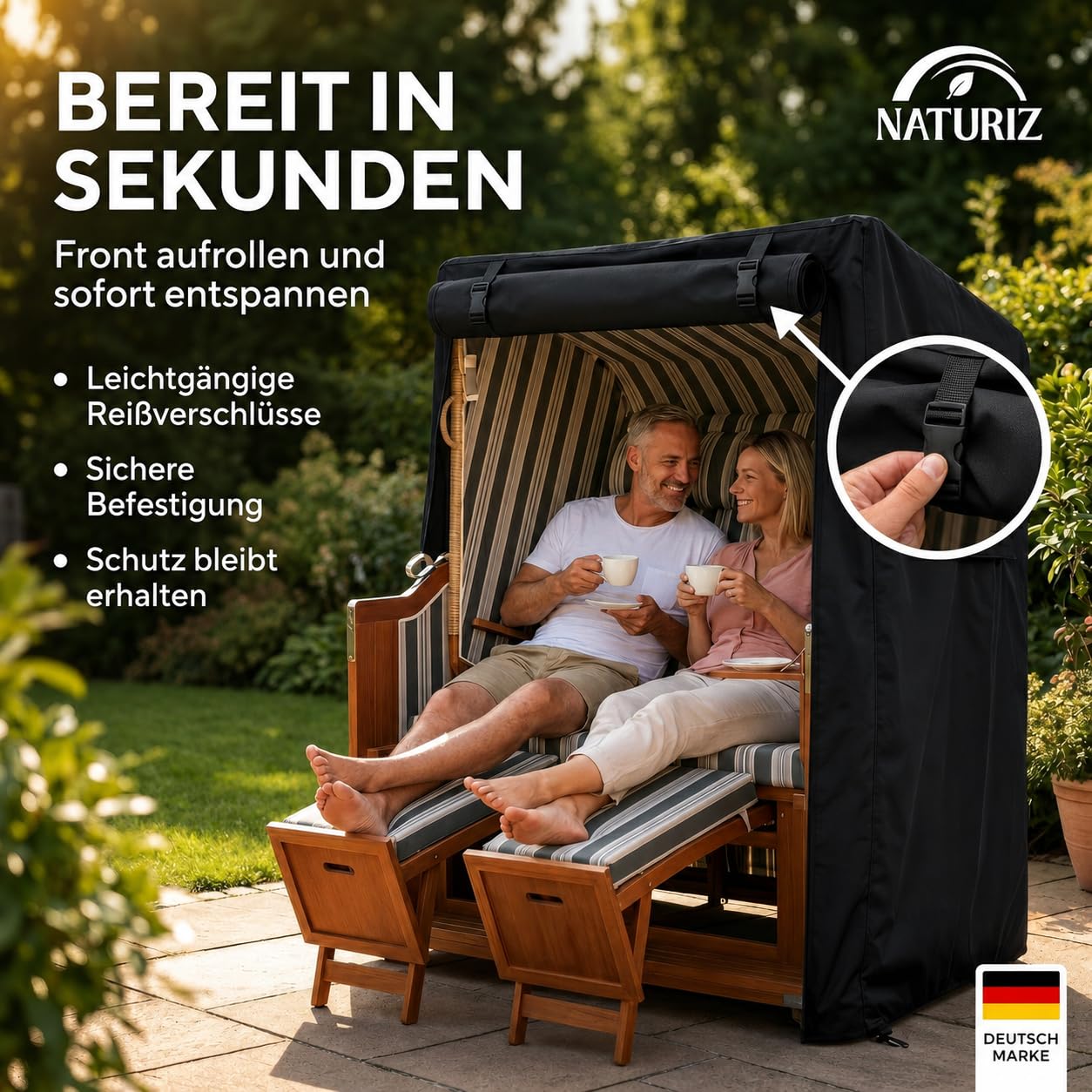 NATURIZ® Funda para sillón de playa de alta calidad, resistente al invierno, resistente a la intemperie, impermeable, resistente a los desgarros y a los rayos UV, con ventana de ventilación, Oxford