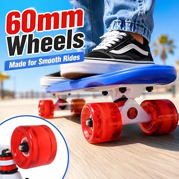 Playshion 22 Mini Cruiser Skateboard for Kids Ages 3+, Beginners (Blue/Clear Red)