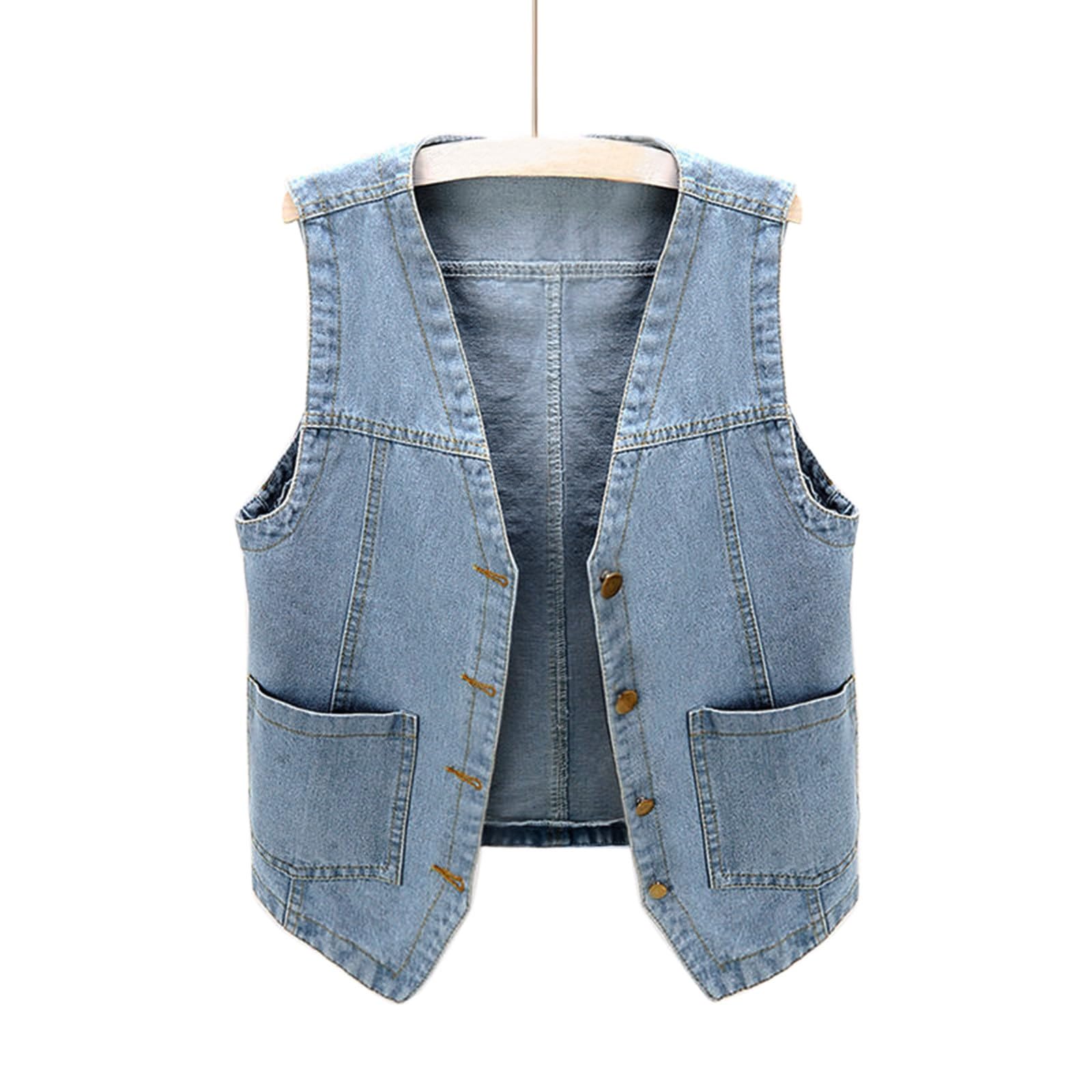 Generisch Catégorie de produit Gilet en jean pour femme - Gilet en jean sans manches avec col en V et boutonnière