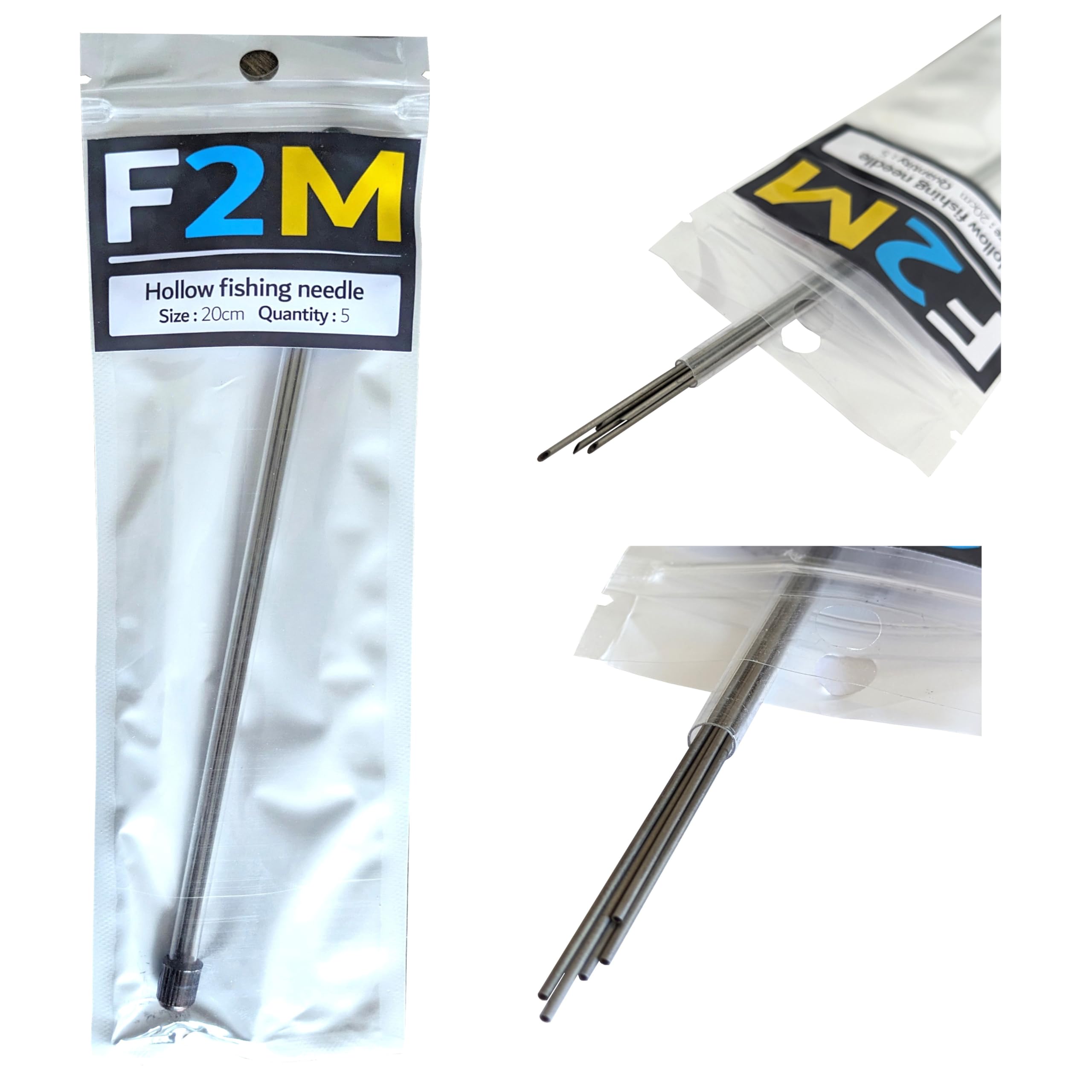 F2M - Scatola di 5 aghi da pesca cavi per escher verso sardine crostacei molluschi - confezioni di aghi da locher + rulli filo da legatura - Lotti aghi + legatura esche - Pesca mare acqua dolce