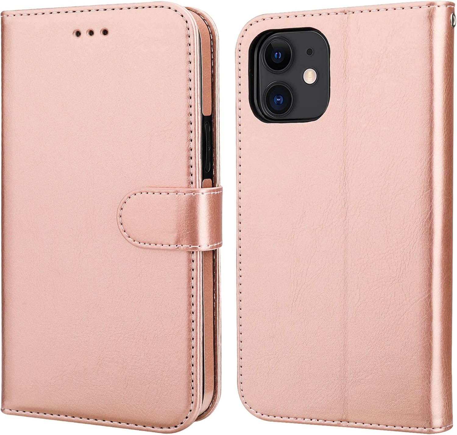 Bocasal Compatible with iPhone 12 Mini Wallet Case with Card Holder PU Leather Magnetic Detachable Kickstand Shockproof Wrist Strap Removable Flip Cover (Rose Gold)