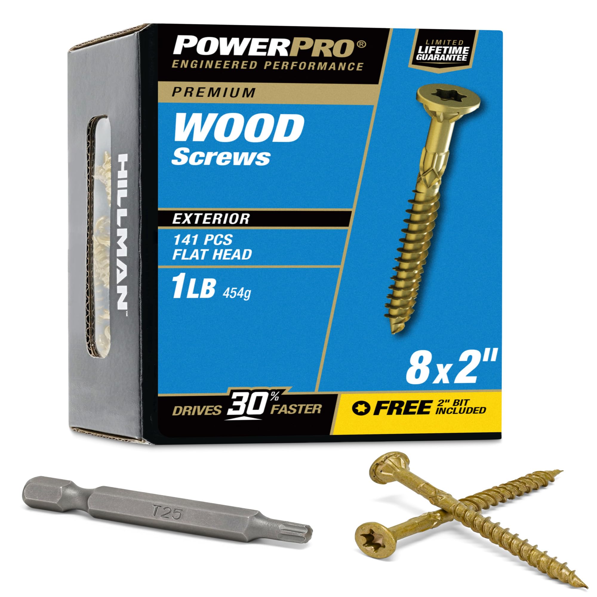 Power Pro Premium Exterior Wood Screws, #8 x 2 Inch All-Purpose Deck Screws for Outdoor Projects, T-25 Star Bit Included, Bronze, 141 Pieces | 48597V4