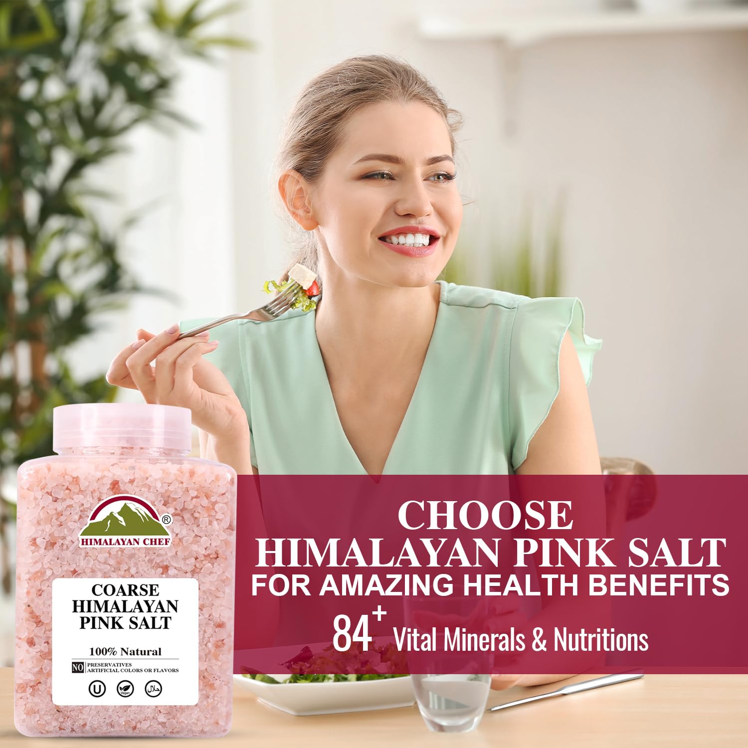 Himalayan Chef Himalayan Pink Salt, Fine and Coarse Pink Salt - 100% Natural and Organic salt, Enrich with 84 Minerals | Non-GMO, Vegan, Kosher & Halal Certified