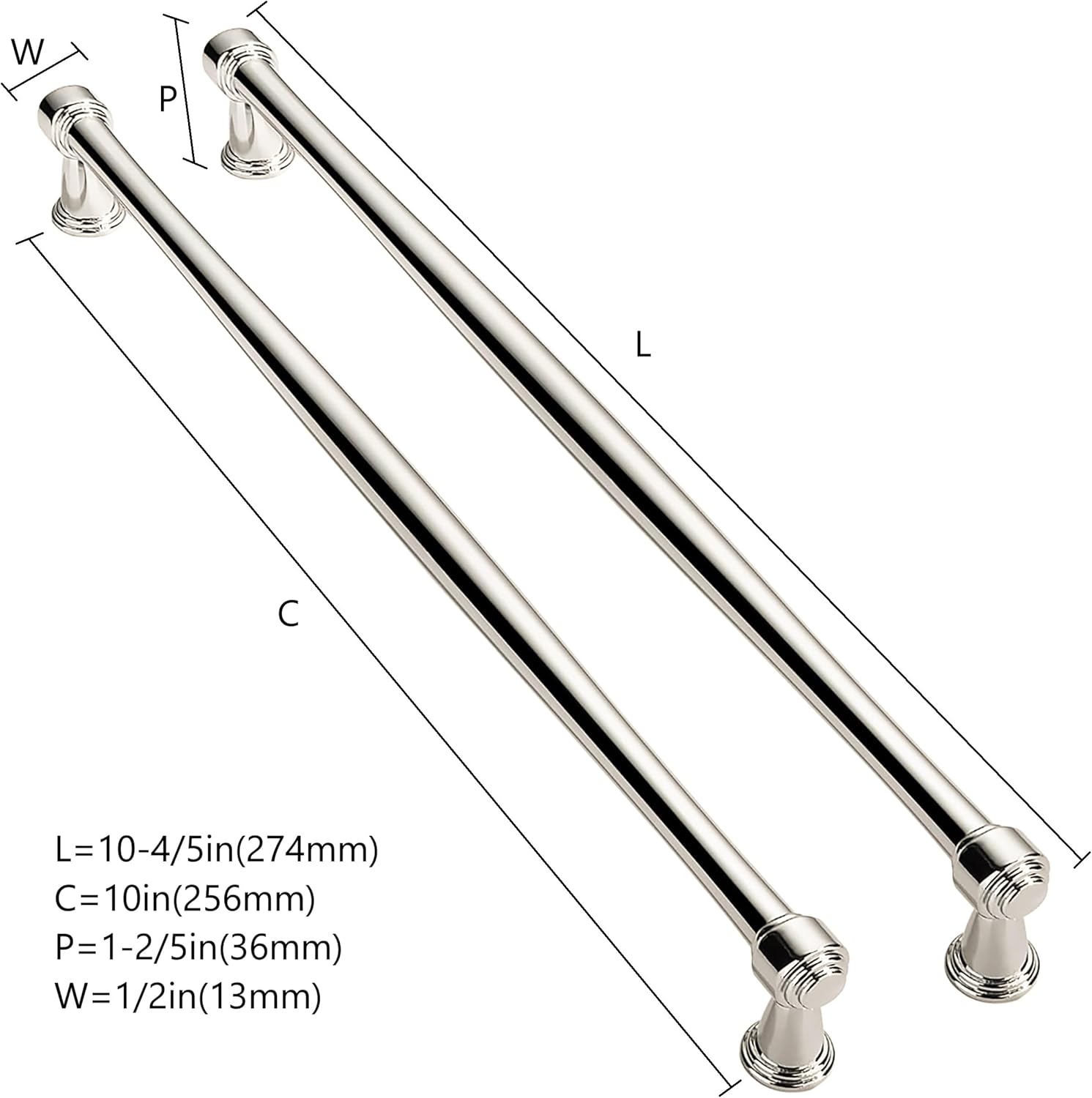 Solid Heavy-Duty 10 Pack 10 Inch Hole Center Vibrant Polished Nickel Cabinet pulls is Suitable for Kitchens cabinets vanities Bathroom cabinets
