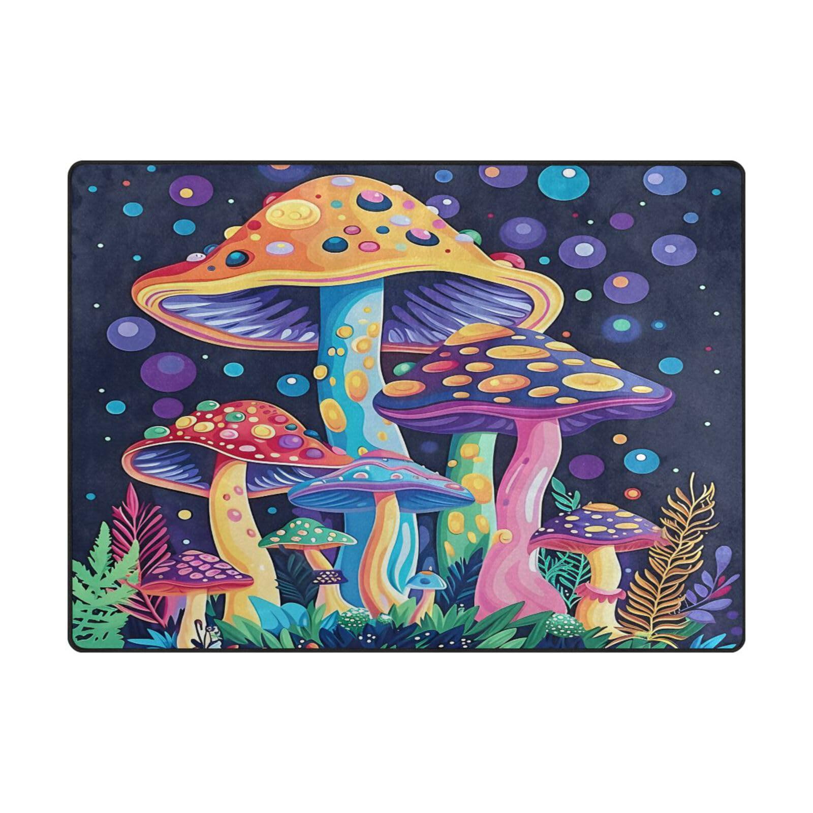 Grand tapis de sol 203x147 cm aux motifs champignons de forêt pour un salon moderne
