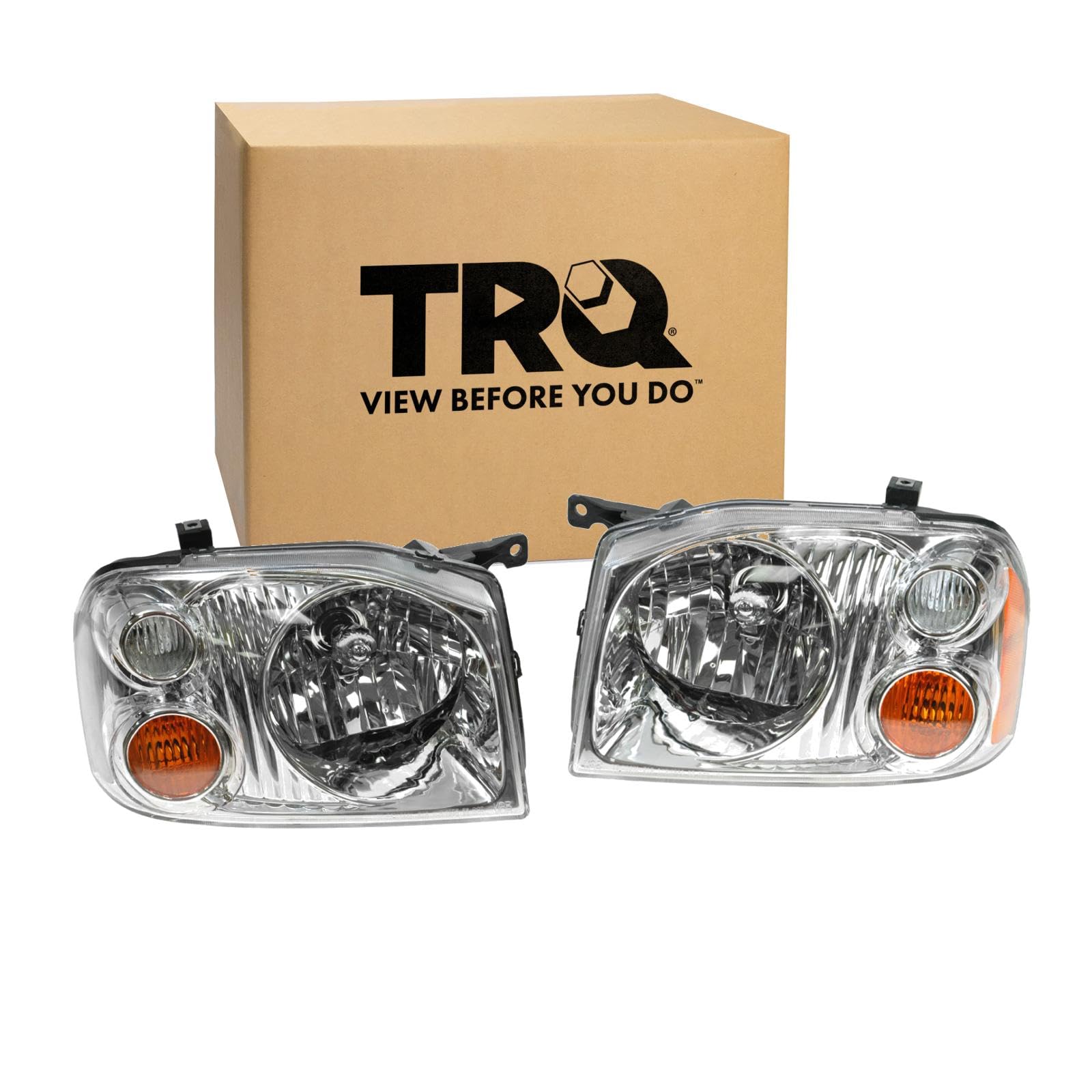 TRQ 2 Piece Headlight Assembly Set Driver &amp; Passenger Side Compatible with Nissan Frontier XE 2001-2004 NI2502130 NI2503130 26010-8Z325 260108Z325 26060-8Z325 260608Z325