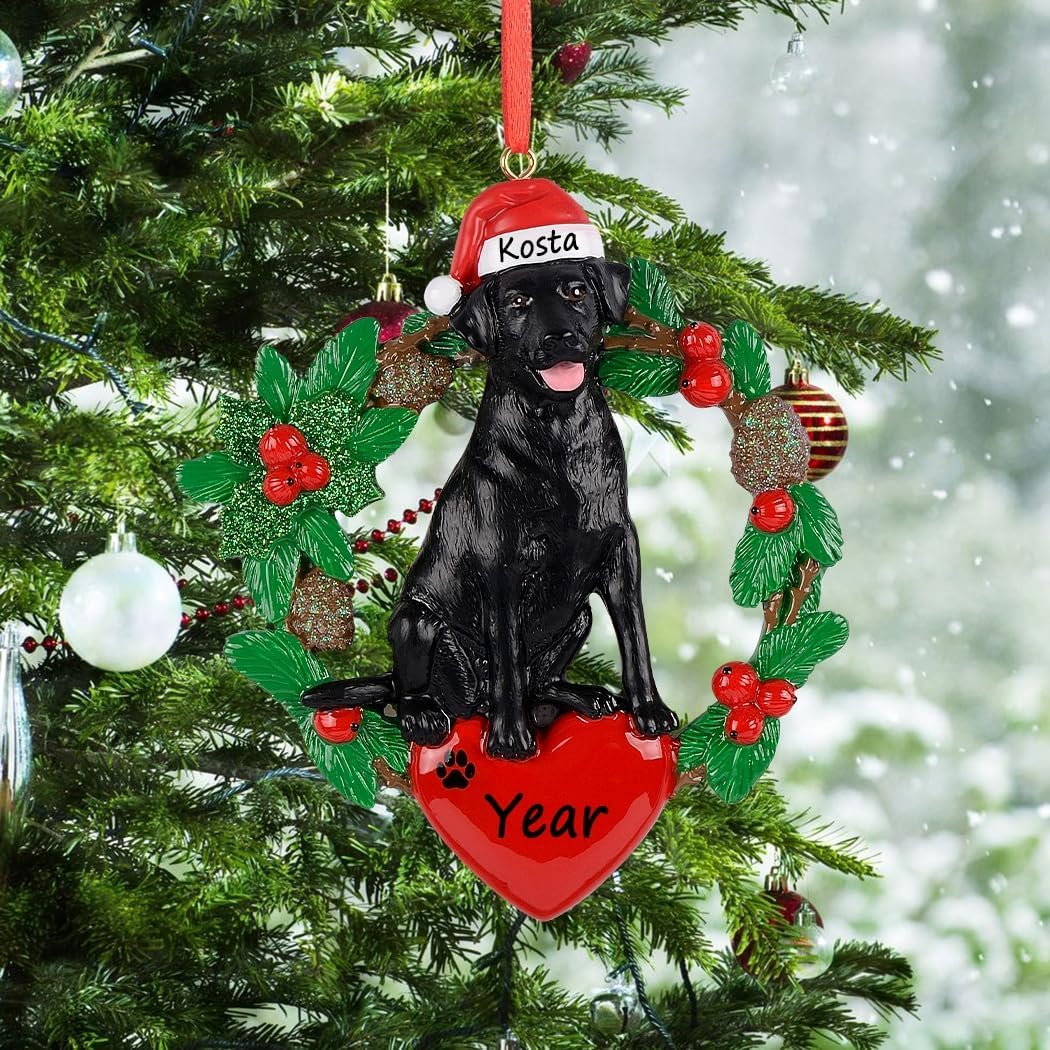Black Labrador Christmas Ornament 2026 | Personalized Dog Keepsake Gift | Fill in Your Own Name & Year | Hand-Painted Resin Christmas Tree Décor for Dog Lovers, Pet Parents & Families