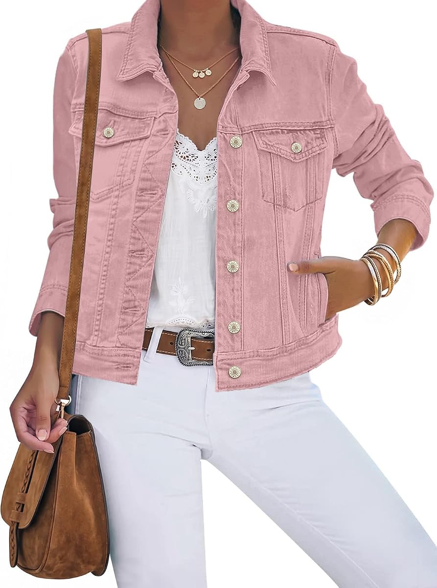 Chaqueta vaquera vaquera vaquera vaquera ajustada elástica con botones básicos para mujer