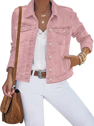 Luvamia Women's Basic Button-Down Stretch Fitted Long Sleeve Denim Jacket