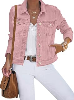 Women's Basic Button Down Stretch Fitted Long Sleeves Denim Jean Jacket