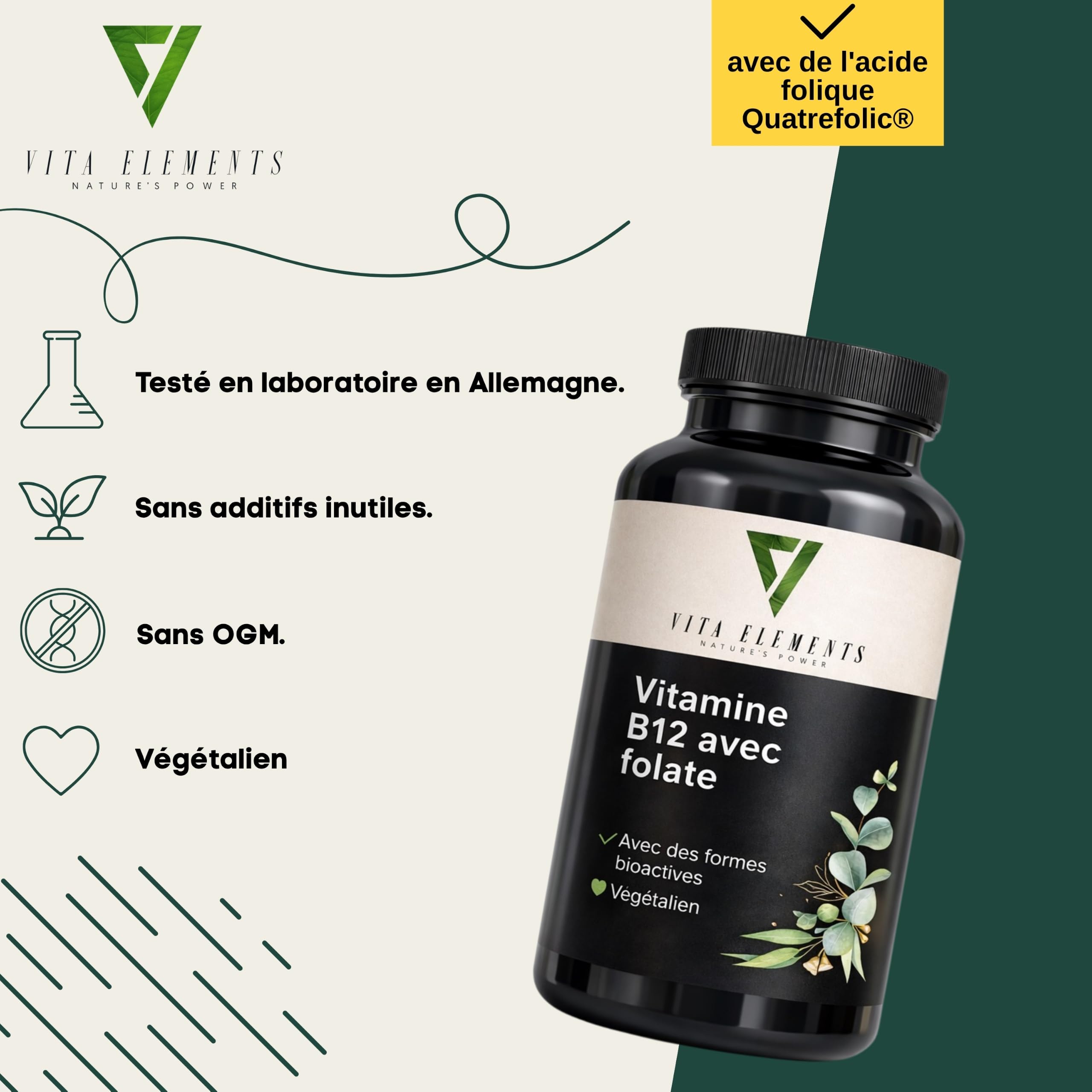 Vita Elements Vitamine B12 avec Acide Folique - 180 comprimés - Lot de 3