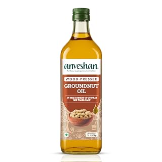 Anveshan Wood Cold Pressed Groundnut (Peanuts) Oil 1 Litre | PET Bottle | Kolhu/Kacchi Ghani/Chekku | Naturally Cholesterol Free | A1 Grade Groundnuts | Rich Aroma & Flavour