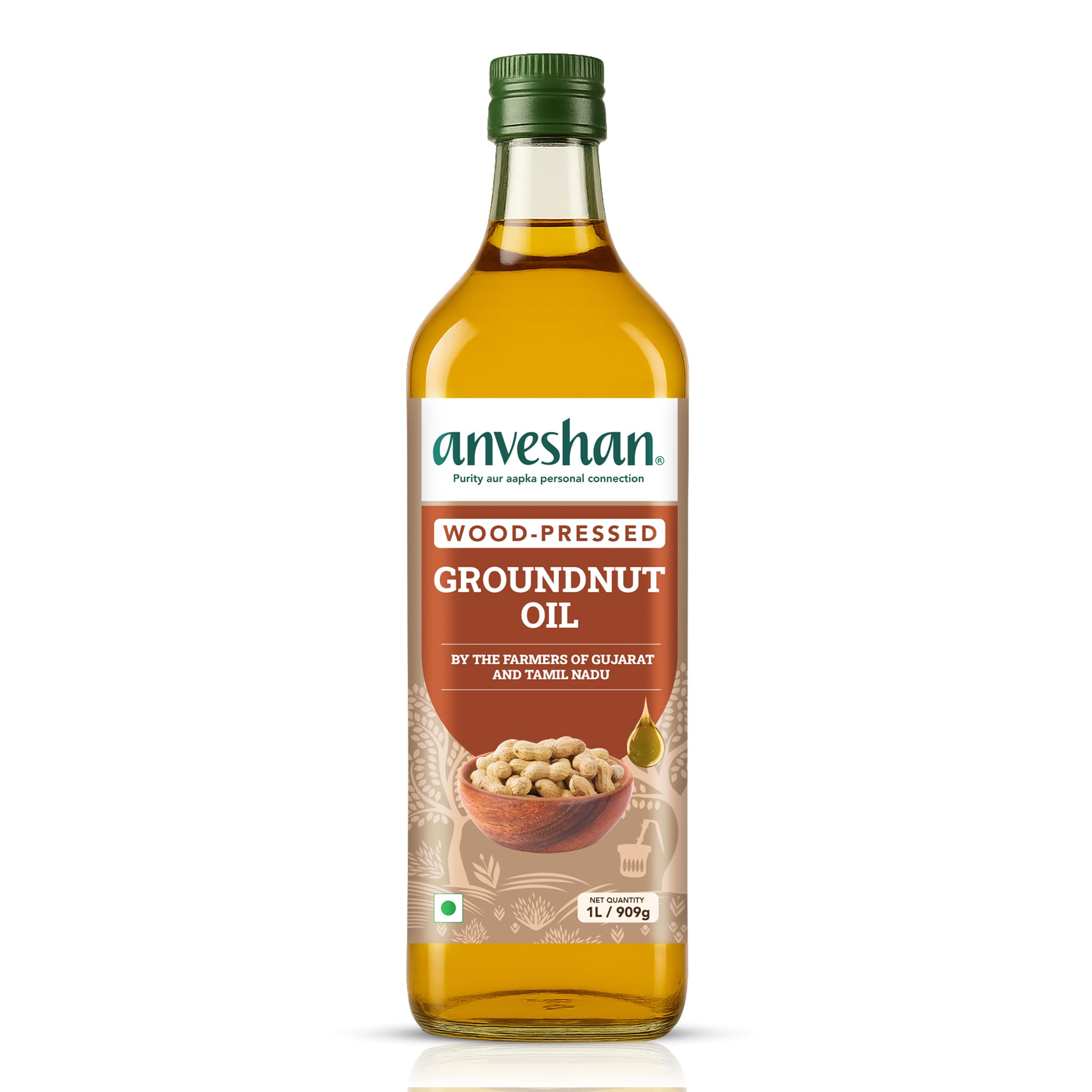 Anveshan Wood Cold Pressed Ground Nut Peanuts Oil 1 Litre | Plastic Bottle | Kolhu/Kacchi Ghani/Chekku/Ganuga | Peanut Oil | Natural | Chemical-Free | Cold Pressed Ground Nut Oil for Cooking