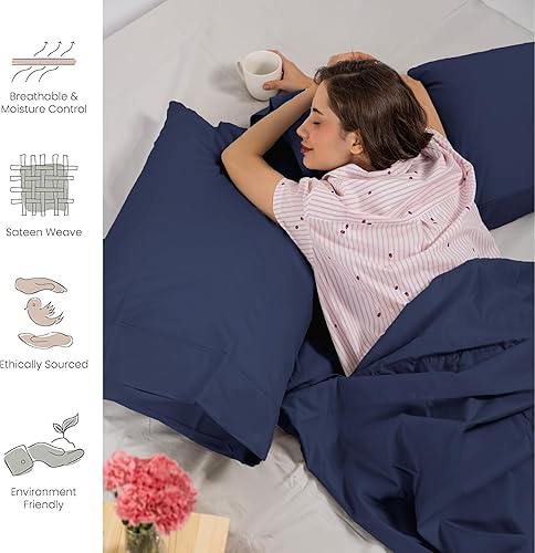 Miniatura 9 de WESTBROOKE Juego de sábanas de algodón ultrafino de 800 hilos, sábanas de satén tamaño King, juego de ropa de cama de algodón de fibra larga de 4