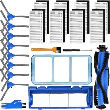 Replacement Parts for Eufy RoboVac 11S, 15C, 15T, 30, 30C, 12, 35C, Vacuum Filters, 8 Side Brushes, 8 Filter, 1 Main Brush, 1 Pre Filter, 1 Roller Brush Guard, 1 Cleaning Brush 22Pack