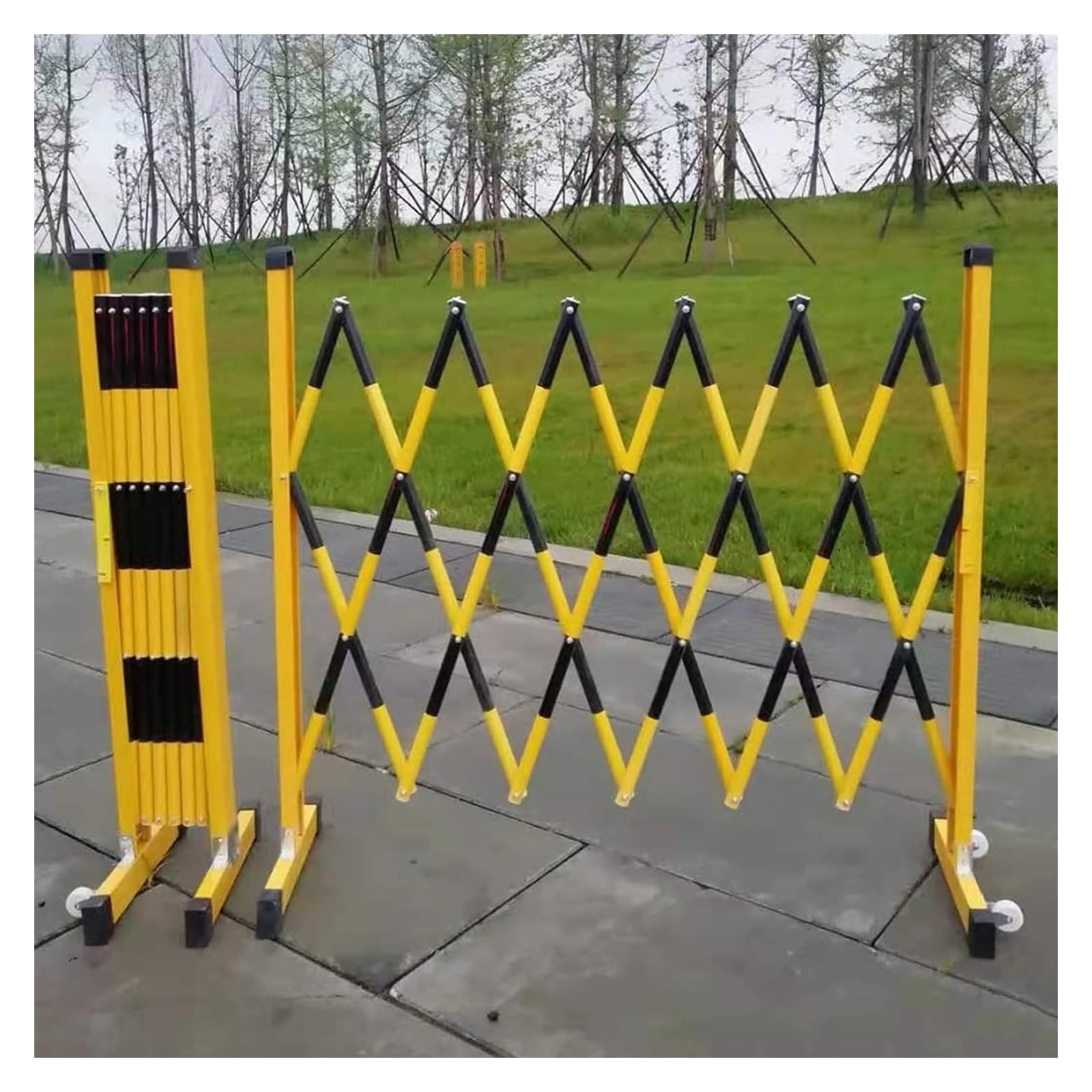 Barrière de sécurité extensible avec roues pour éviter les chutes sur les chantiers