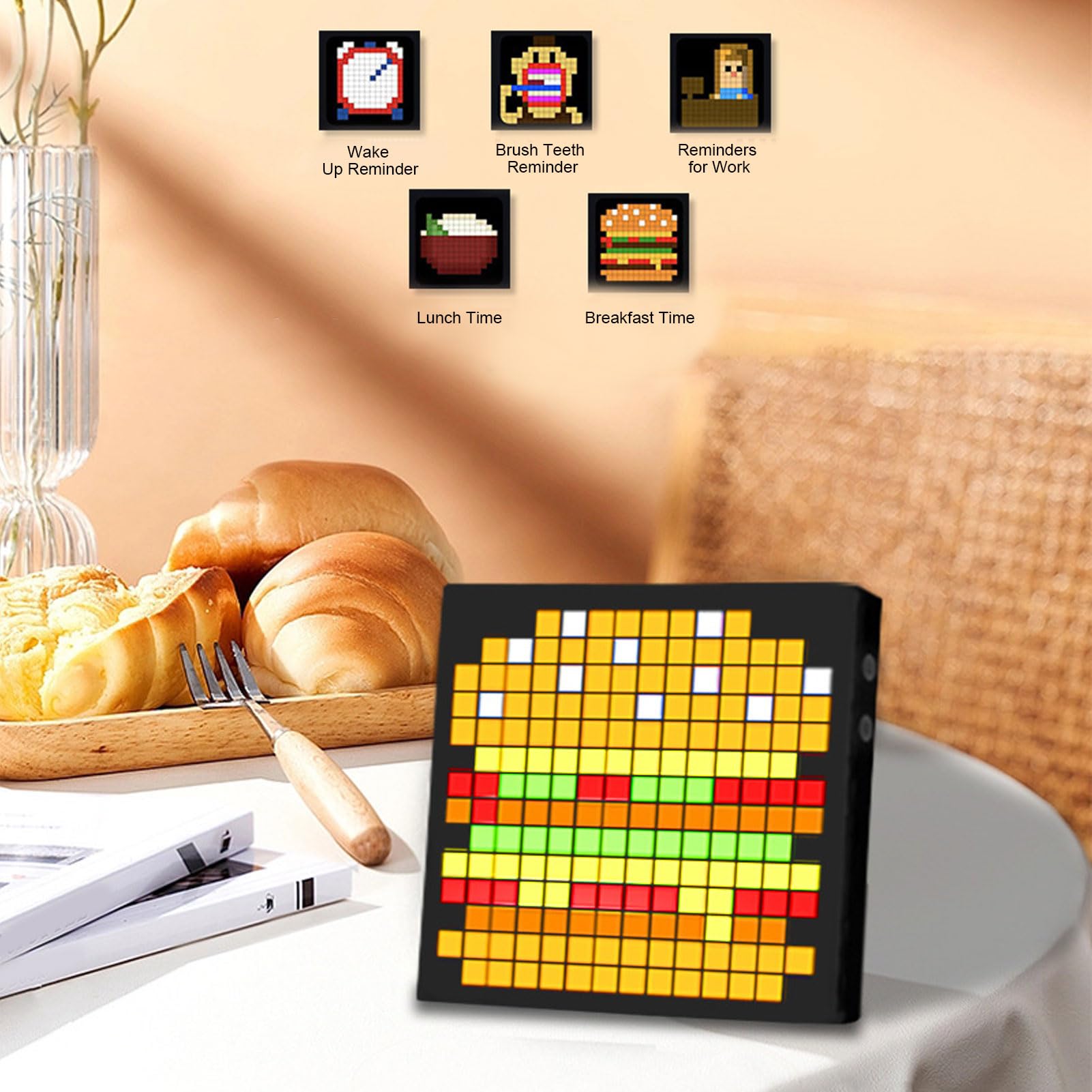 Pantalla LED Pixel Art, 16x16 Programable Bluetooth LED Pixel Art Marco de Imagen Reloj Digital Inteligente con Control de Aplicación USB Recargable RGB Panel LED (Enchufe