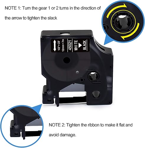 Miniatura 9 de Paquete de 2 cintas de etiquetas D1 45021 compatibles con etiquetas Dymo D1, blanco sobre negro, 0.472 in 12 pulgada x 23 pies, repuestos para