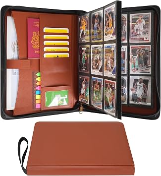 Wonderpool Trading Card Album A4 Binder 9-Pocket with Zipper for 540 Card, Leather pu Card Holder Folders Storage, 30 Side-Loading Pages for MTG, TCG, Game Sleek Sports Cards Collectible Brown