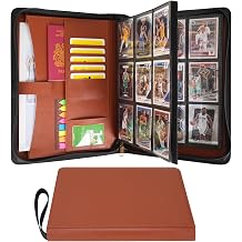 Wonderpool Trading Card Album A4 Binder 9-Pocket with Zipper for 540 Card, Leather pu Card Holder Folders Storage, 30 Side-Loading Pages for MTG, TCG, Game Sleek Sports Cards Collectible Brown