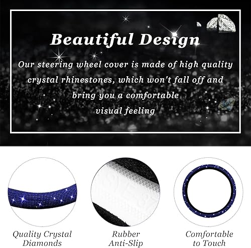 Miniatura 3 de Funda brillante para volante, protector de volante de automóvil de 15 pulgadas con diamantes de cristal para mujeres y niñas, accesorios de