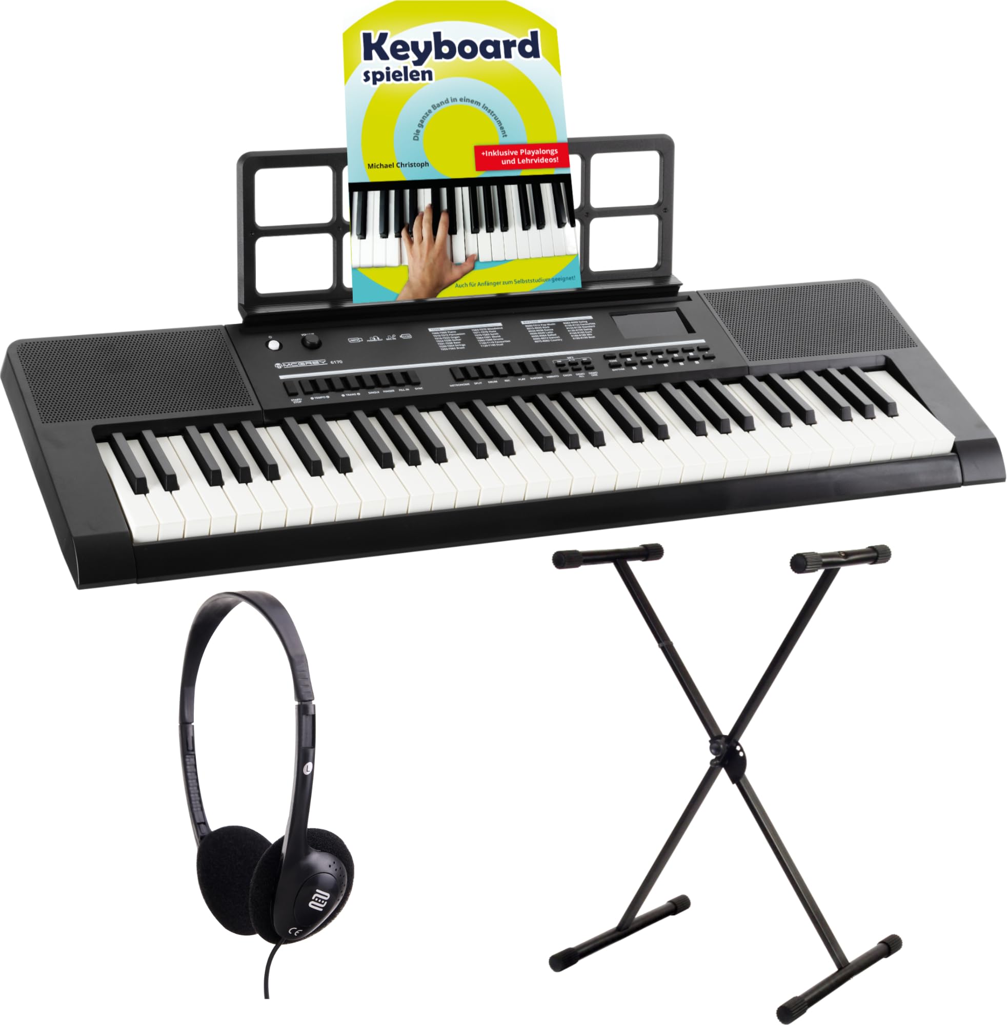 Clavier Portable McGrey 6170 WH - 61 Touches, 200 Sons/rythmes, Batterie Intégrée, Lecteur MP3, Avec Support, Casque Et Méthode D'apprentissage