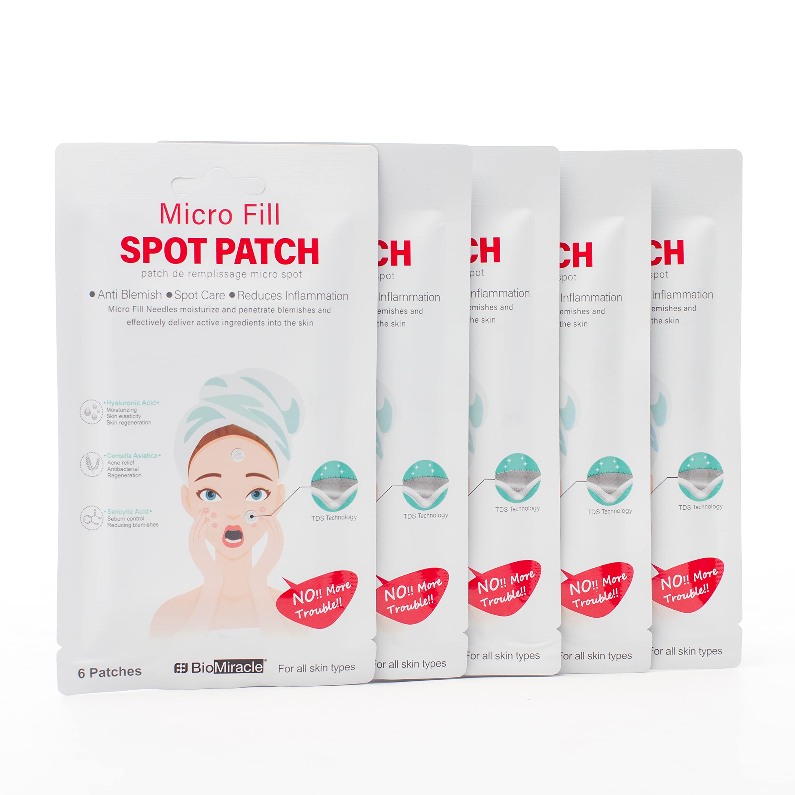 BioMiracleMicro Fill Spot Patch, Anti-Blemish Treatment for Face, Pimple Patches, Blemish Patches, For All Skin Types, 6 Acne Spot Patches, (Pack of 5)