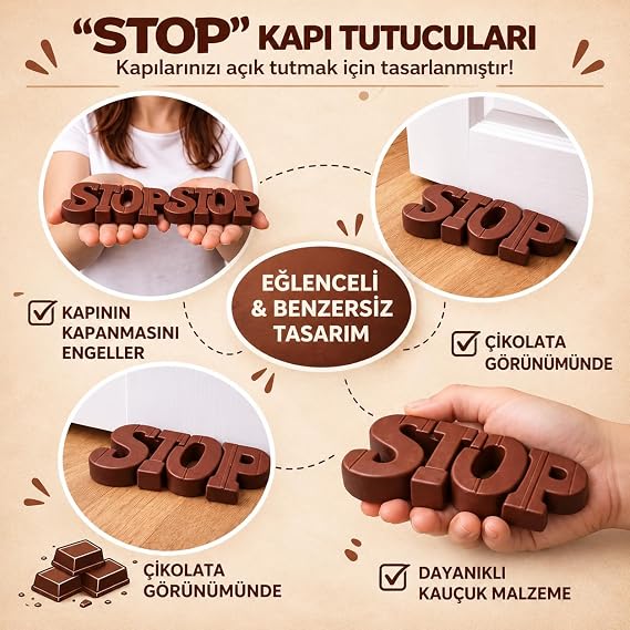 STOP Kapı Tutucu, Çikolata ve Beyaz Görünümlü PVC Malzeme Kapı Stoperi, Kaymaz Kapı Altı Tutucu, Kapı Kapanmasını Engeller, Dayanıklı Kapı Durdurucu, Ev Ofis Yatak Odası için Kapı Stoperi