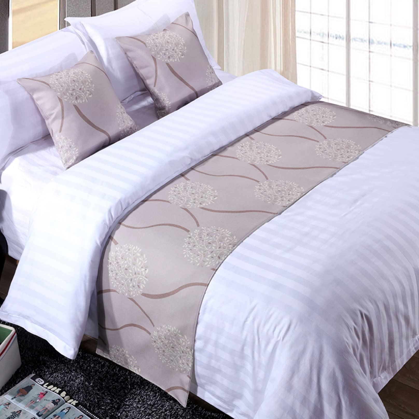 Hotel-Bettläufer für den Fuß des Bettes, moderner Bettwäsche-Schutz, Tagesdecke, geriffelte Blumenschatten, Bettschals für Queen-Size-Bett, Kingsize-Bett, Heimdekoration, Grau, 50 x 180 cm Küche, Haushalt & Wohnen