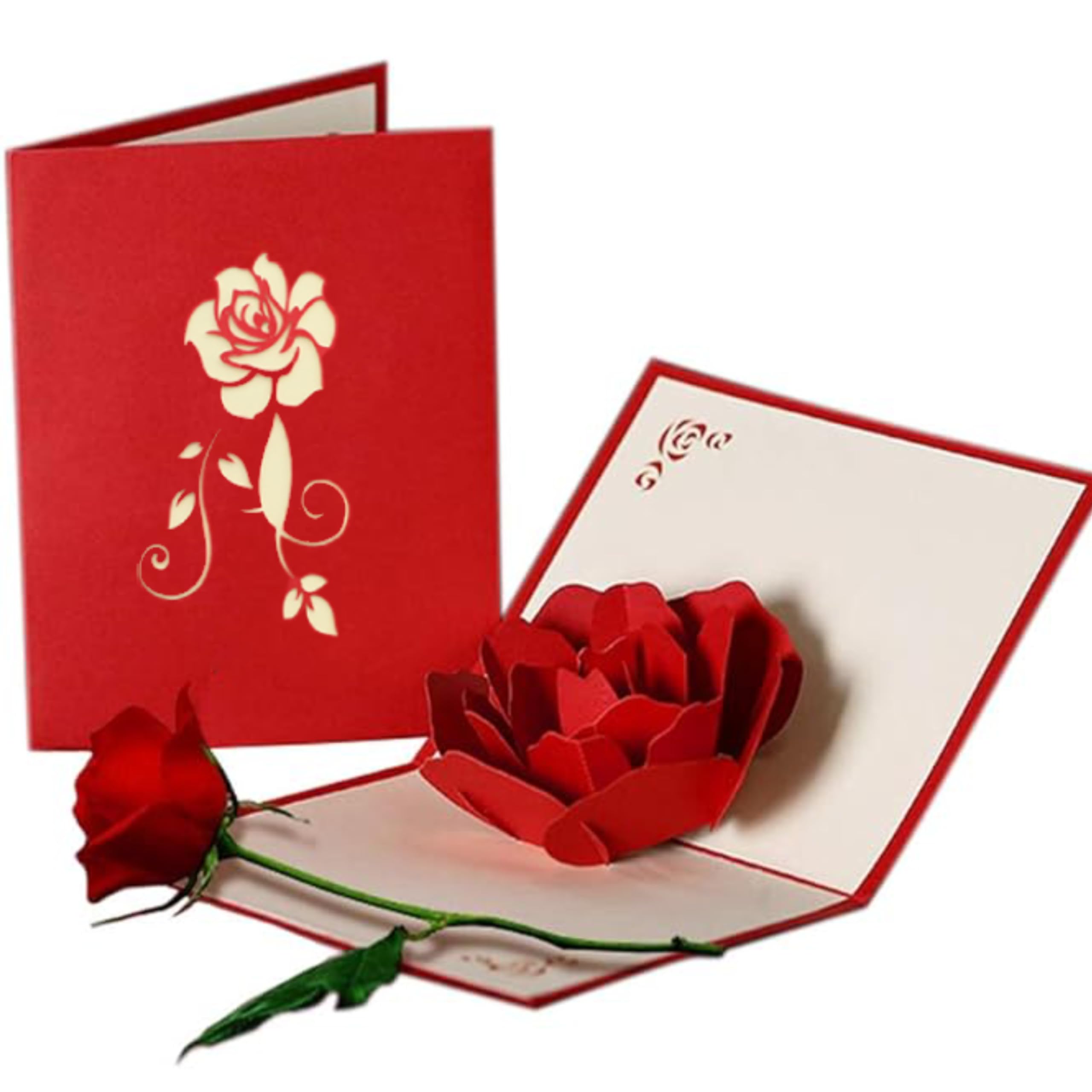 NESLIN Pop Up Card, Flower 3D Greeting Card with Envelope for Any Occasion, Birthday, Mother's Day, Anniversary, Wedding, Handmade Gifts, Foldable Celebration Cards Thank You Card (Red)
