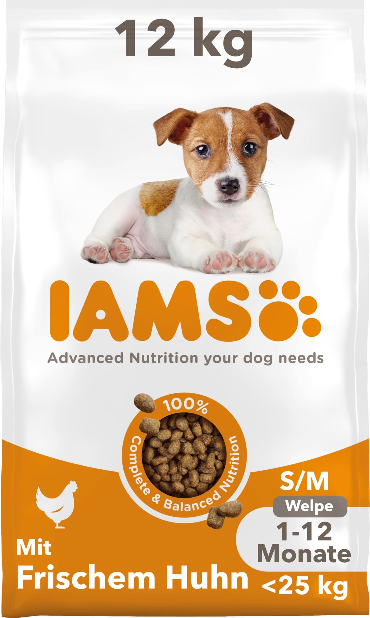 IAMS Welpenfutter trocken mit Huhn für kl. & mittelgroße Rassen, 12kg | Trockenfutter | für Welpen | für Junior Hunde | im Alter von 1-12 Monaten | für kleine & mittelgroße Rassen