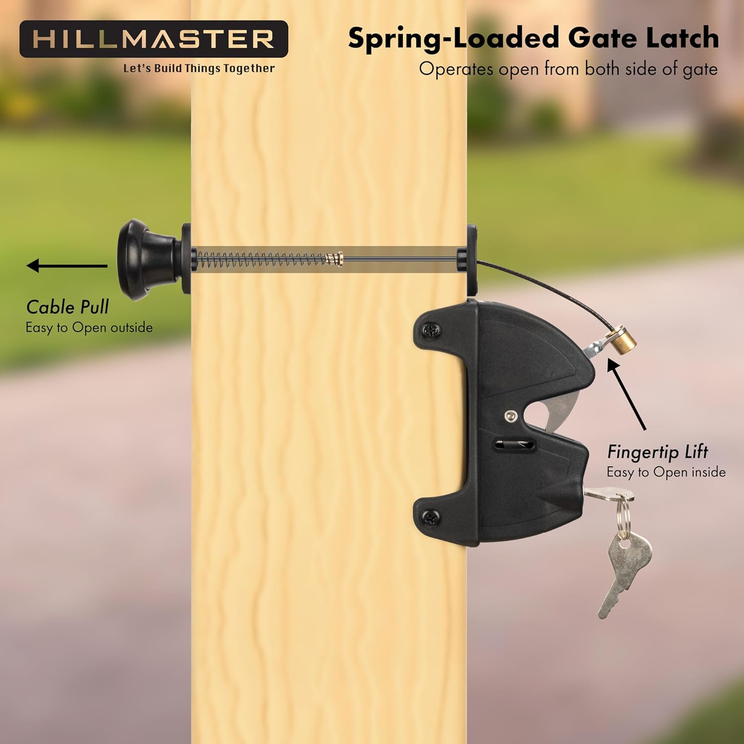 Key Lockable Two-Sided Gate Latch for Outdoor Fence, Operates 2 Side of The Gate for Square Frame Post, Rustproof Fence Latch Gate Lock for Metal, Wood, Vinyl Fence Gates,Gate Hardware,Black Finish