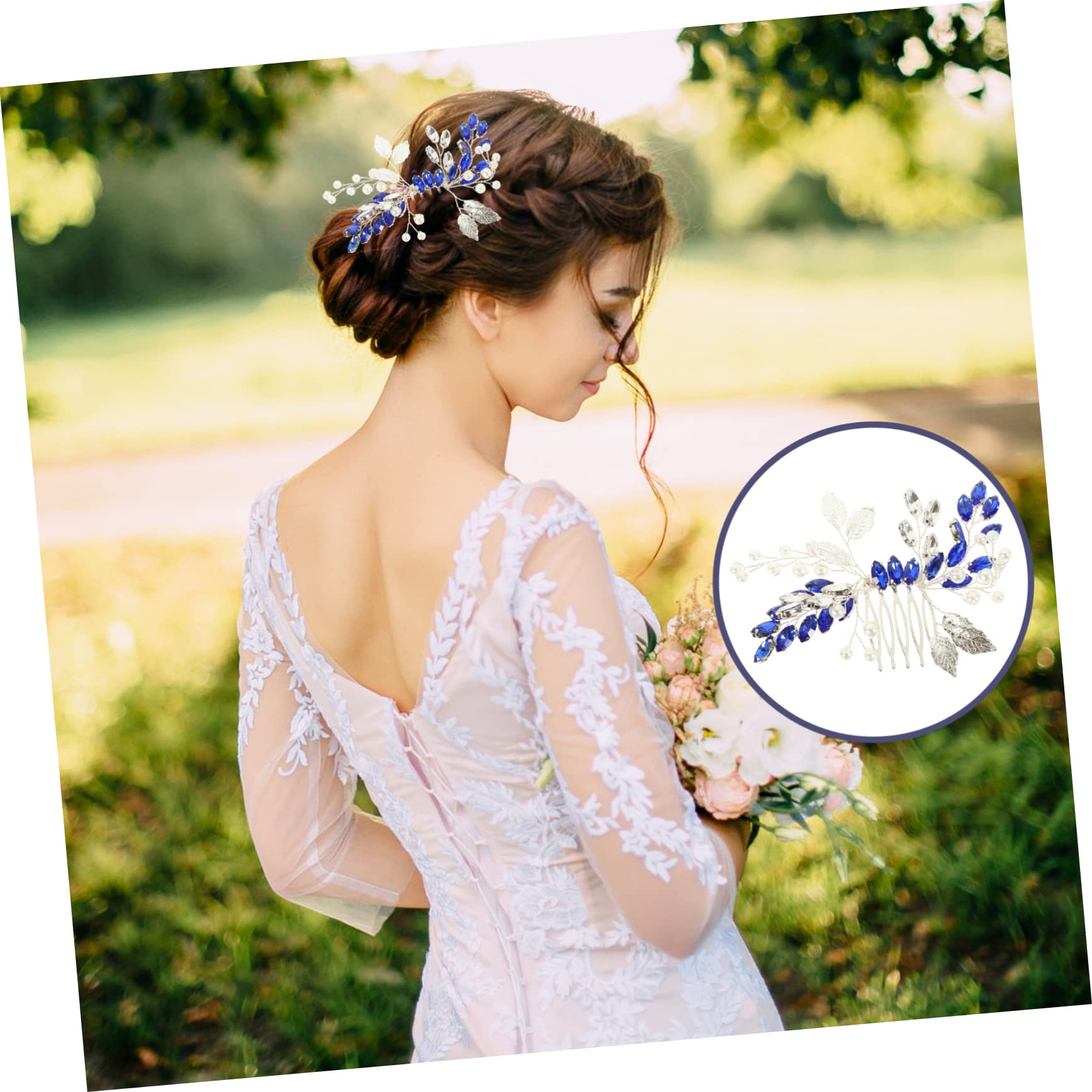 POPETPOP 8 Piezas Tocados De Novia Accesorio Para El Cabello Para Mujer Accesorios Para El Cabello De Boda os Para El Azul Peine Hoja De Plata Europeo y Americano Metal