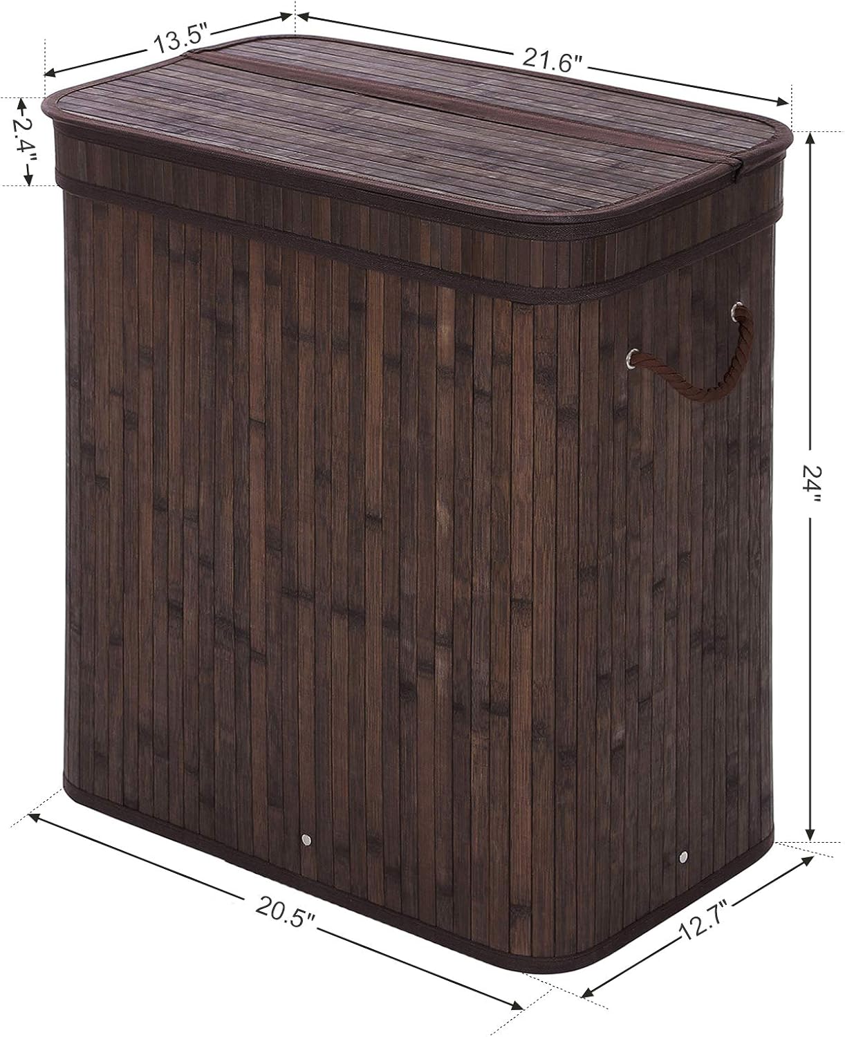 SONGMICS Folding Laundry Basket with Lid Handles and Removable Liner Bamboo Hampers Dirty Clothes Storage Rectangular Dark Brown ULCB63B